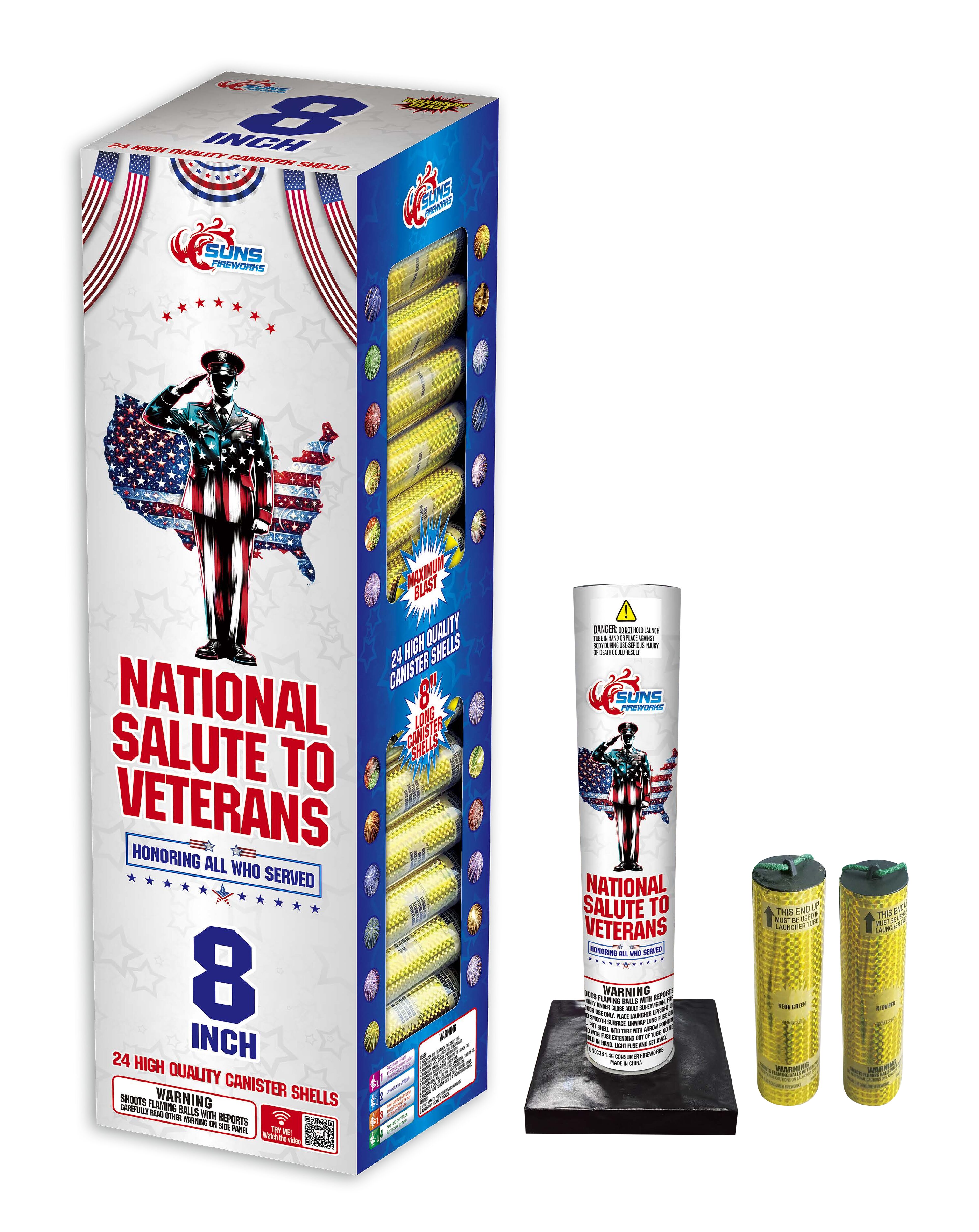SS-1225 NATIONAL SALUTE TO VETERANS 8' 60GRAM CANNISTER SHELL